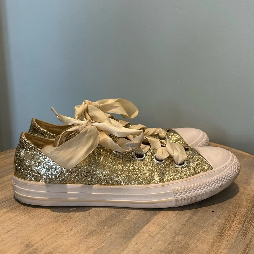 Converse AllStar Gold Glitter Ribbon Tie sneakers Juniors size 5